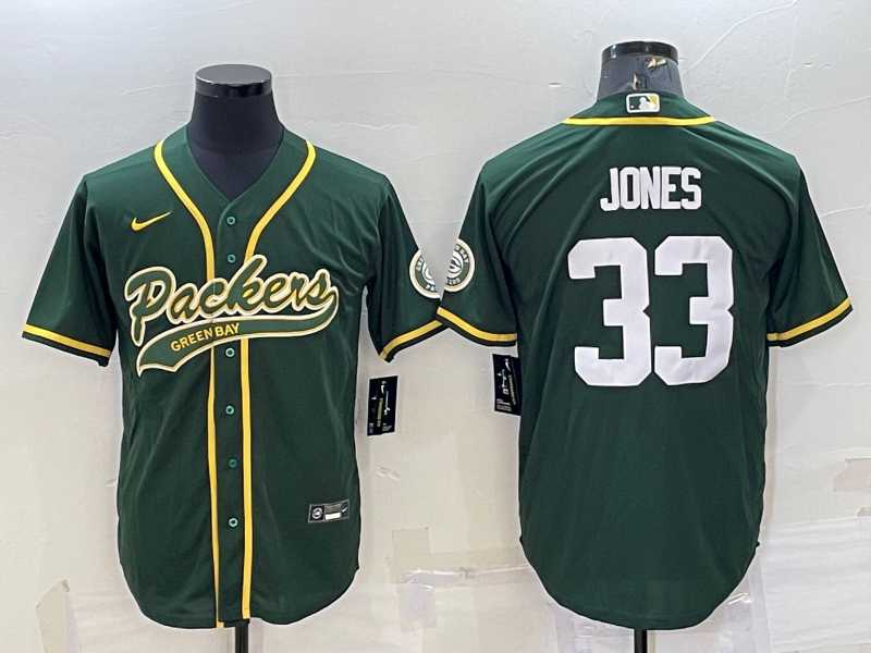 Mens Green Bay Packers #33 Aaron Jones Green With Patch Cool Base Stitched Baseball Jersey->green bay packers->NFL Jersey